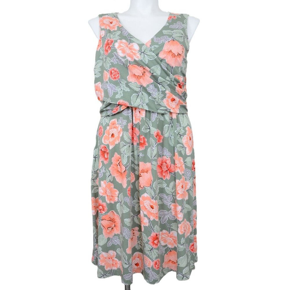 Lands' End PLUS Size 1X (16W-18W) PIMA Cotton Wrap Knee Dress Tropical Hawaiian